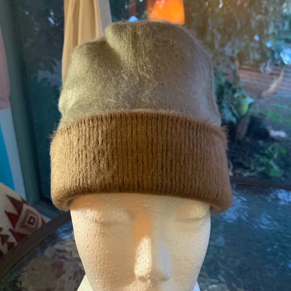 Light Gray and Dark Mustard Reversible Beanie Cap Hat Alpaca Blend Warm Soft
